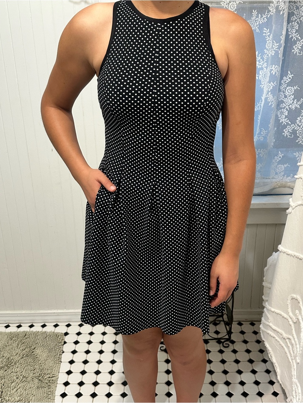 lululemon athletica Black and White Polka Dot Fit-and-Flare Midi Dress